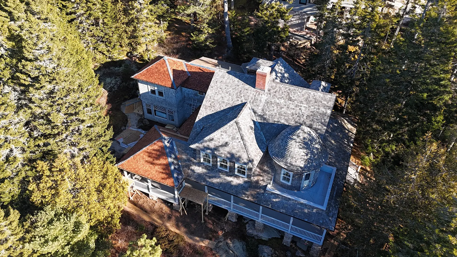 Mansion roof aerial view.