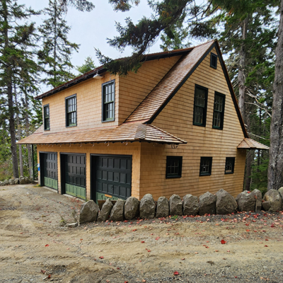Brown garage in forest. Brown garage in forest.