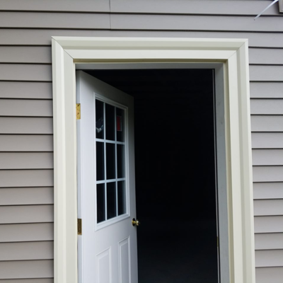 House with white door. House with white door.