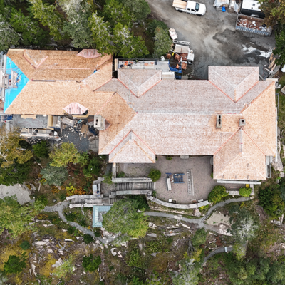 Top down view of brown roof under construction. Top down view of brown roof under construction.