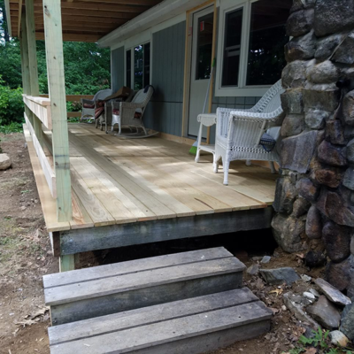Wooden deck under construction. Wooden deck under construction.